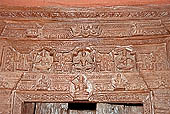 Ladakh - Alchi monastery, wooden carving of the Manjushri temple entrance 
